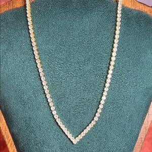Gold-Tone V-Shaped Tennis Necklace with CZs 16-18”